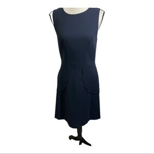 Eliza J sleeveless zipper back scallop trim pockets dress. Blue.size 4. …